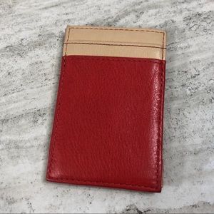 J Crew Red and Tan Card Wallet